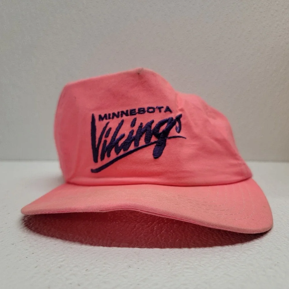 Vintage New Era NFL Minnesota Vikings Neon Pink Nylon Script Snapback Hat
